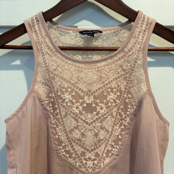 American Eagle Top Small Primrose Pink Lace Peplum Sheer Mesh Fairy Coquette - Picture 3 of 14